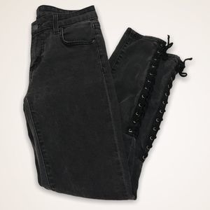 CARMAR Faded Lace Up Ankle High Rise Skinny Jeans